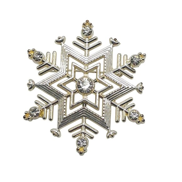 Snowflake Rhinestone Brooch Pin Silver Tone 2 Inch Diameter - Picture 1 of 4